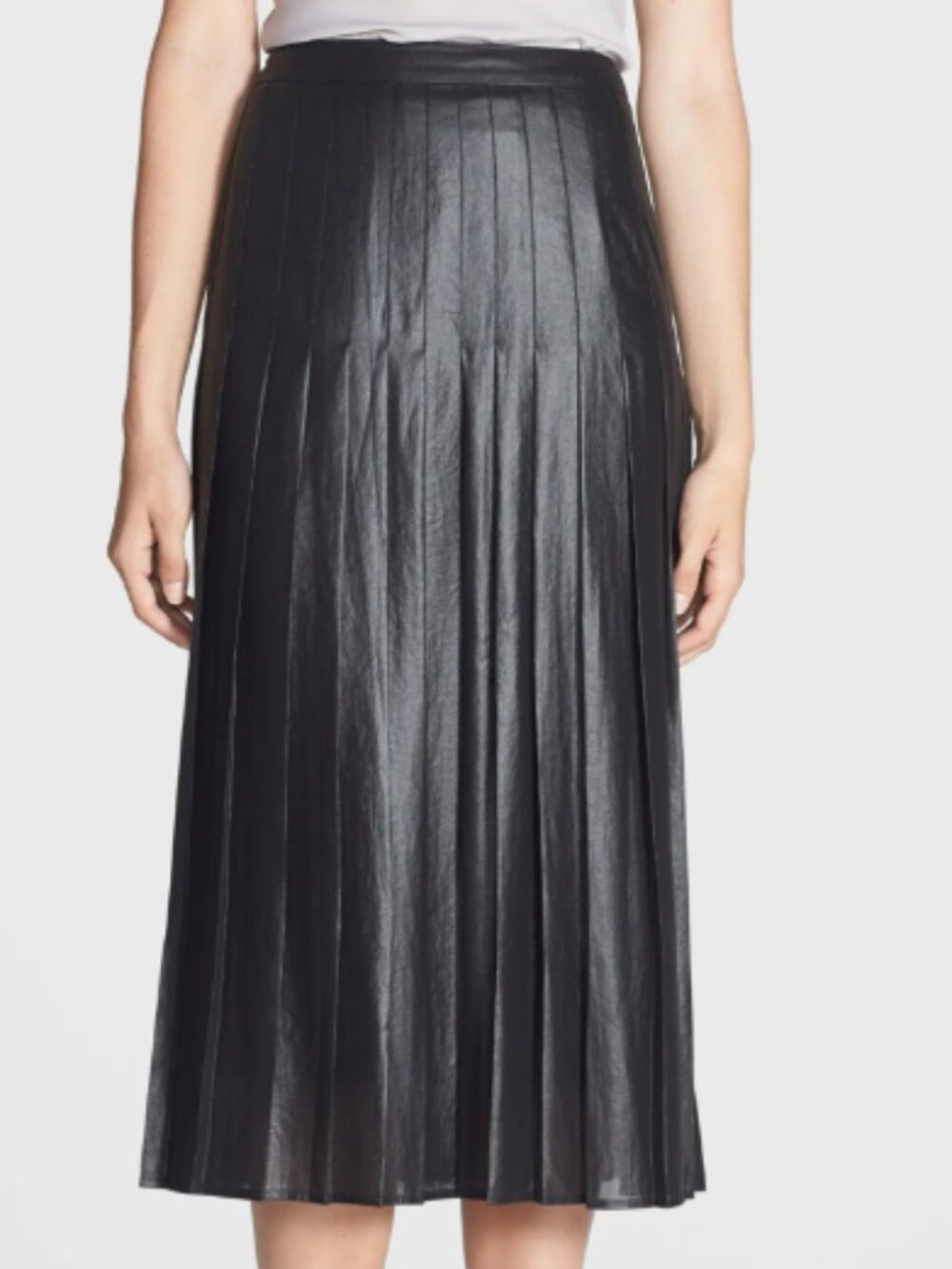 TROUVÉ Coated Pleat Midi Skirt Black Size S